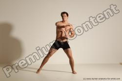 Underwear Fighting with axe Man White Muscular Short Brown Dynamic poses Academic